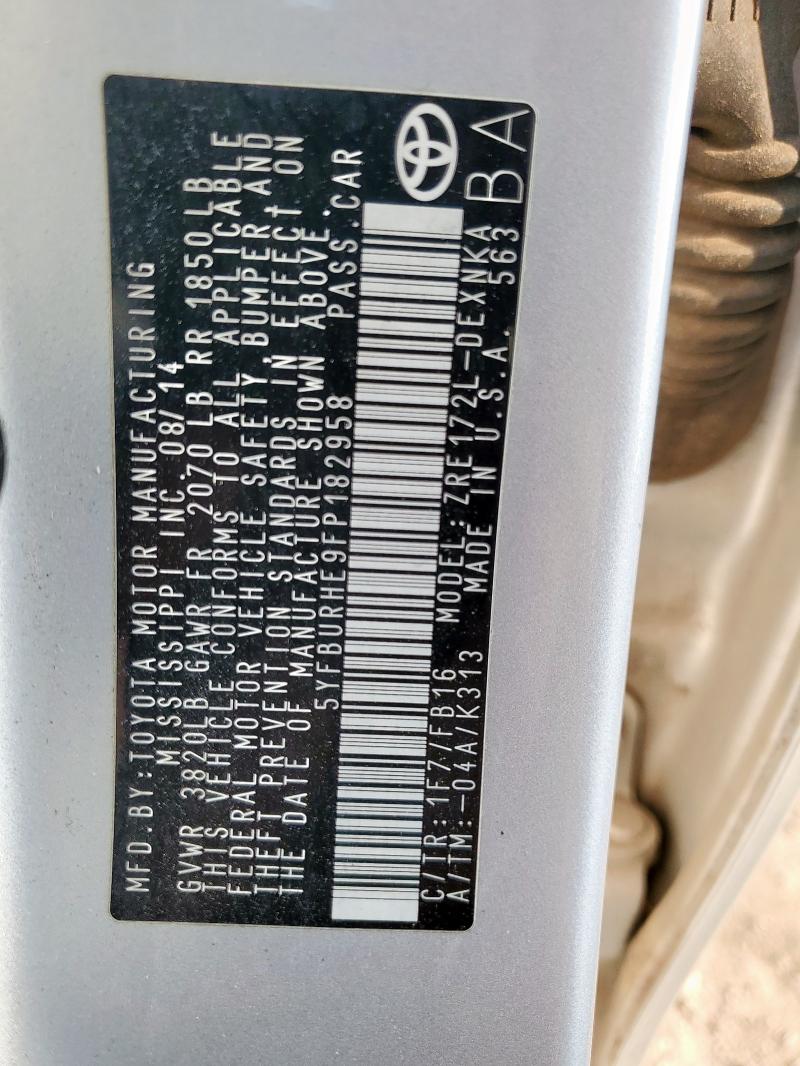 2015 TOYOTA COROLLA L - 5YFBURHE9FP182958