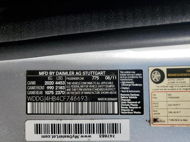 2012 MERCEDES-BENZ C CLASS - WDDGJ4HB4CF746693