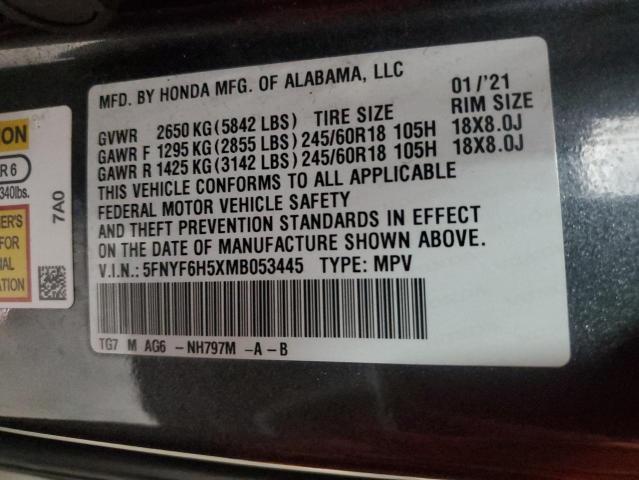 2021 HONDA PILOT EXL 5FNYF6H5XMB053445