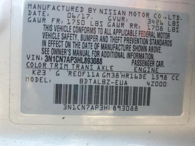 2017 NISSAN VERSA S 3N1CN7AP3HL893088