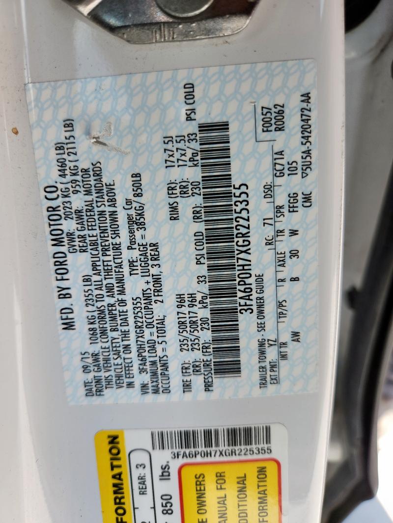 2016 FORD FUSION SE - 3FA6P0H7XGR225355