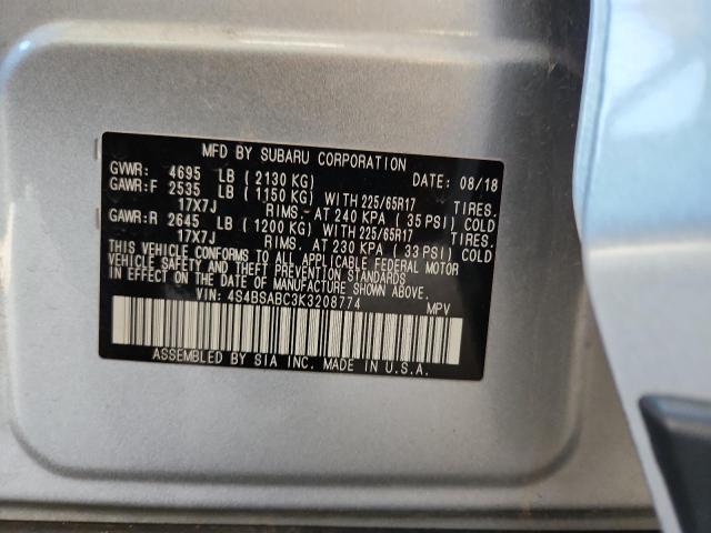 2019 SUBARU OUTBACK 2. 4S4BSABC3K3208774