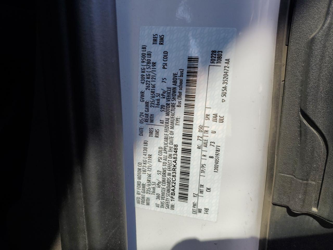 Lot #3309312002 2024 FORD TRANSIT T-