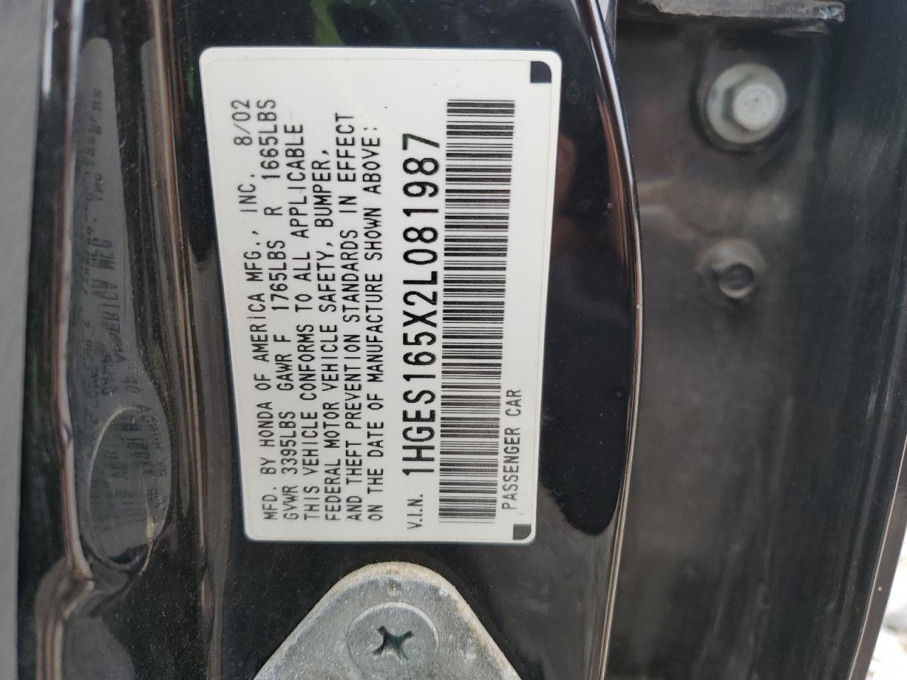 Lot #3283850413 2002 HONDA CIVIC LX