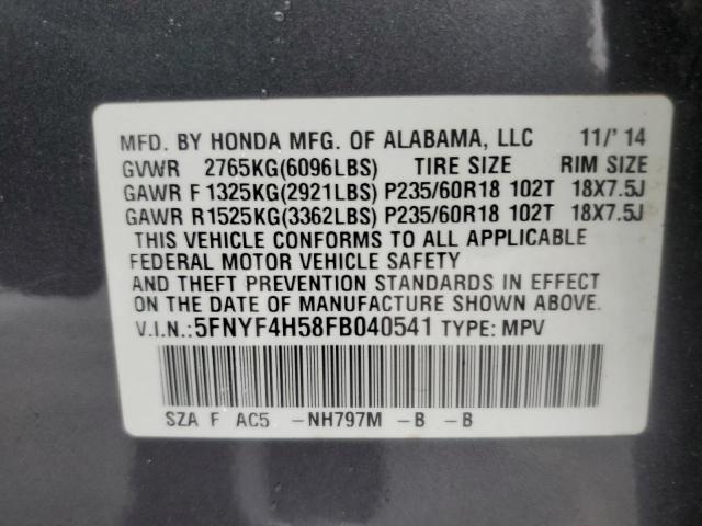 2015 HONDA PILOT EXL 5FNYF4H58FB040541