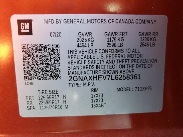 2020 CHEVROLET EQUINOX LS 2GNAXHEV7L6258361