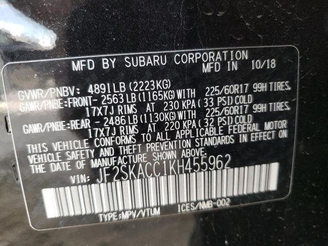 2019 SUBARU FORESTER JF2SKACC1KH455962