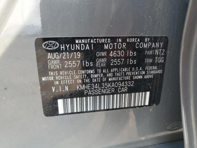 2019 HYUNDAI SONATA HYBRID KMHE34L35KA094332