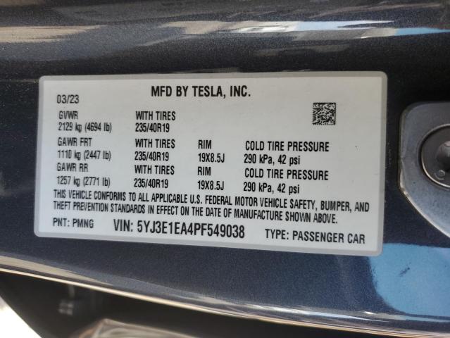 2023 TESLA MODEL 3 5YJ3E1EA4PF549038