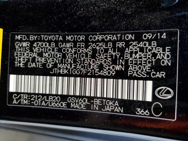 2015 LEXUS ES 350 JTHBK1GG7F2154809