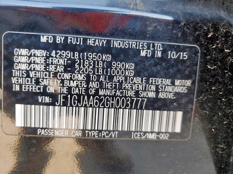 2016 SUBARU IMPREZA JF1GJAA62GH003777