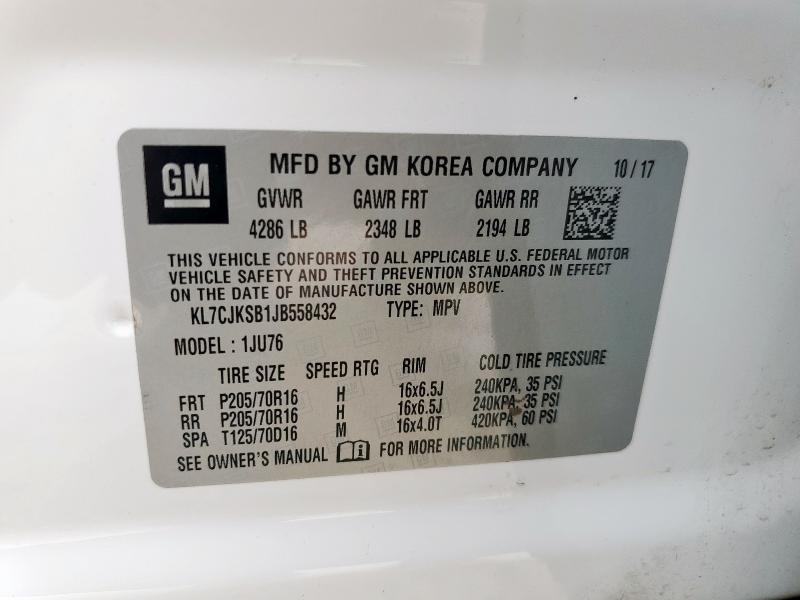 2018 CHEVROLET TRAX LS KL7CJKSB1JB558432