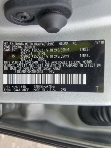 2019 TOYOTA HIGHLANDER LIMITED 5TDDZRFH5KS950928