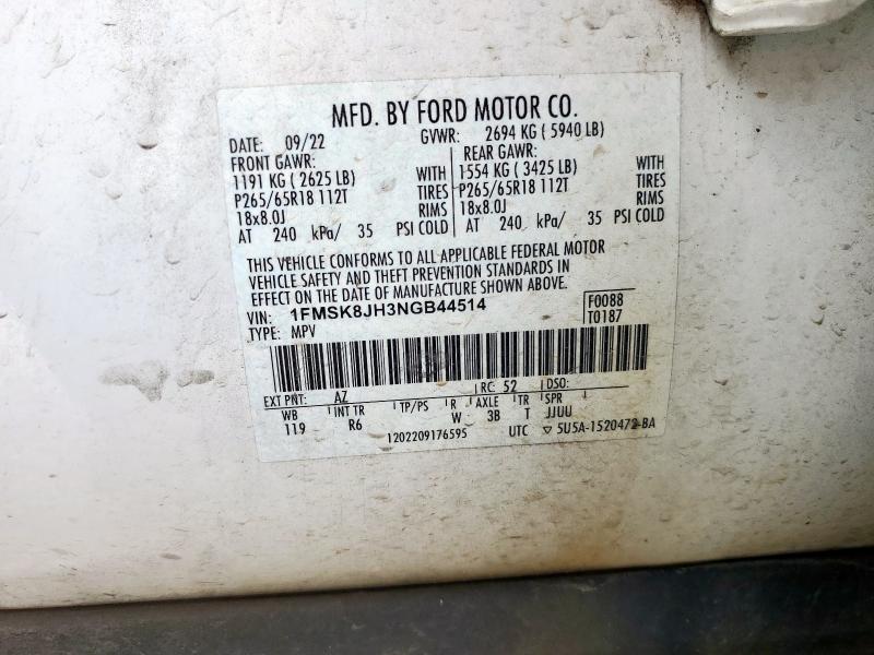 2022 FORD EXPLORER T 1FMSK8JH3NGB44514