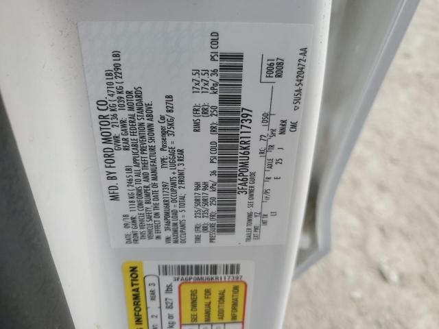 2019 FORD FUSION SEL 3FA6P0MU6KR117397