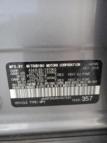 2019 MITSUBISHI OUTLANDER JA4AP3AUXKU007420