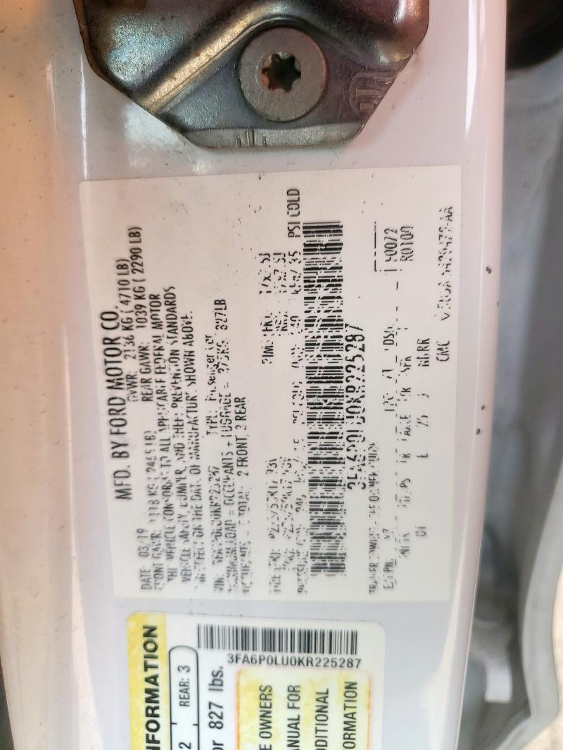 2019 FORD FUSION SE - 3FA6P0LU0KR225287