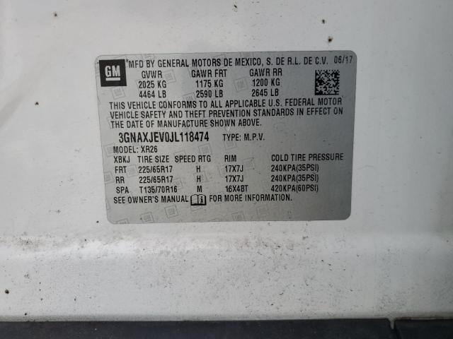 2018 CHEVROLET EQUINOX LT 3GNAXJEV0JL118474