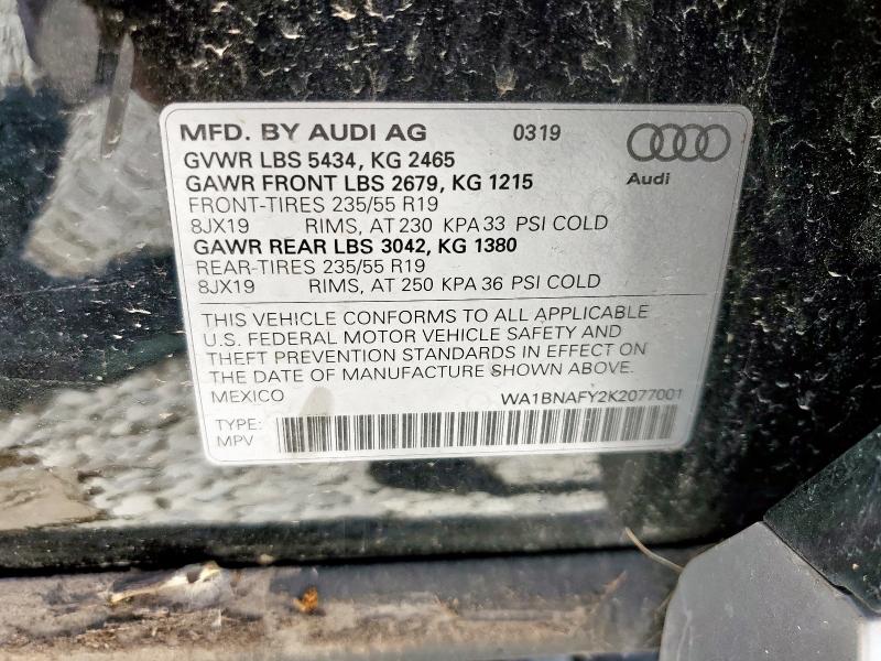 2019 AUDI Q5 PREMIUM WA1BNAFY2K2077001