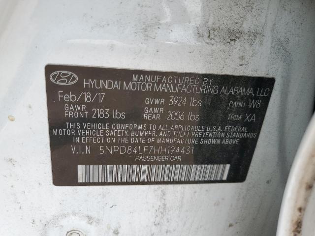 2017 HYUNDAI ELANTRA SE 5NPD84LF7HH194431