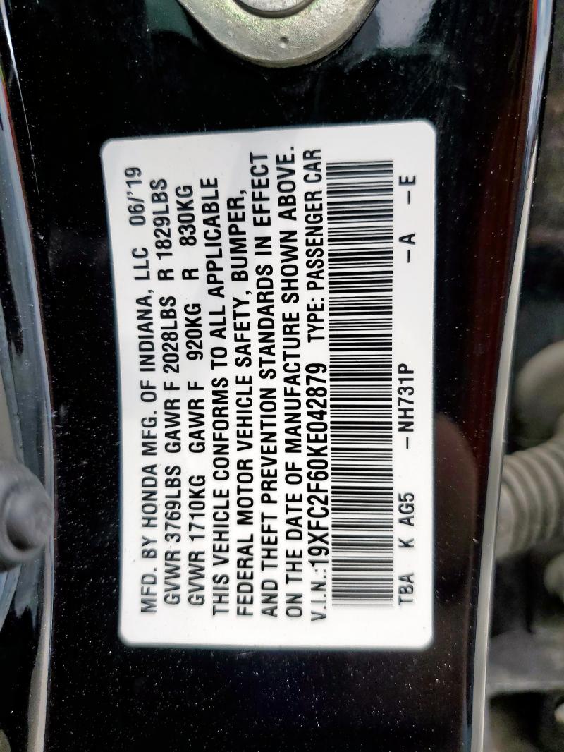 2019 HONDA CIVIC LX 19XFC2F60KE042879