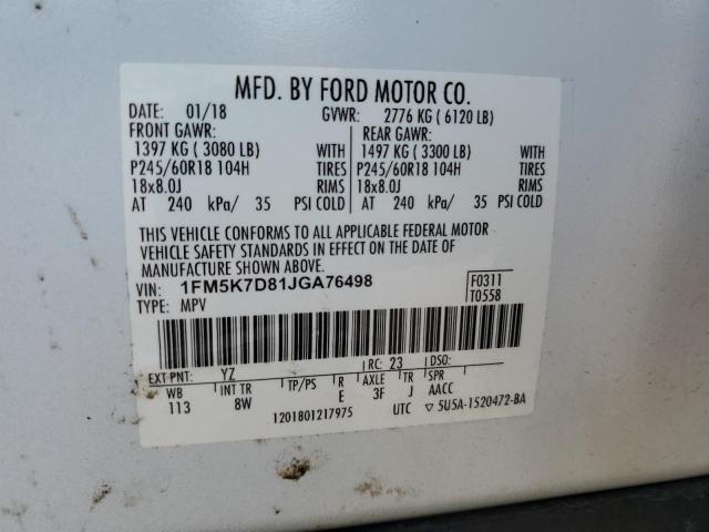 2018 FORD EXPLORER XLT 1FM5K7D81JGA76498