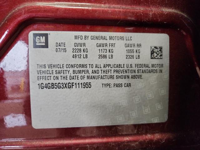 2016 BUICK LACROSSE 1G4GB5G3XGF111955