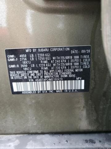 2021 SUBARU OUTBACK TO 4S4BTAPC4M3100429