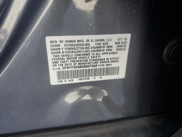 2016 HONDA PILOT EXL 5FNYF5H88GB007668