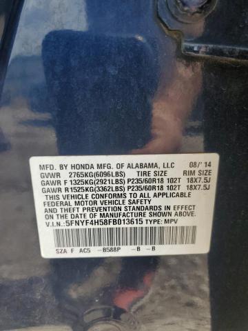 2015 HONDA PILOT EXL 5FNYF4H58FB013615