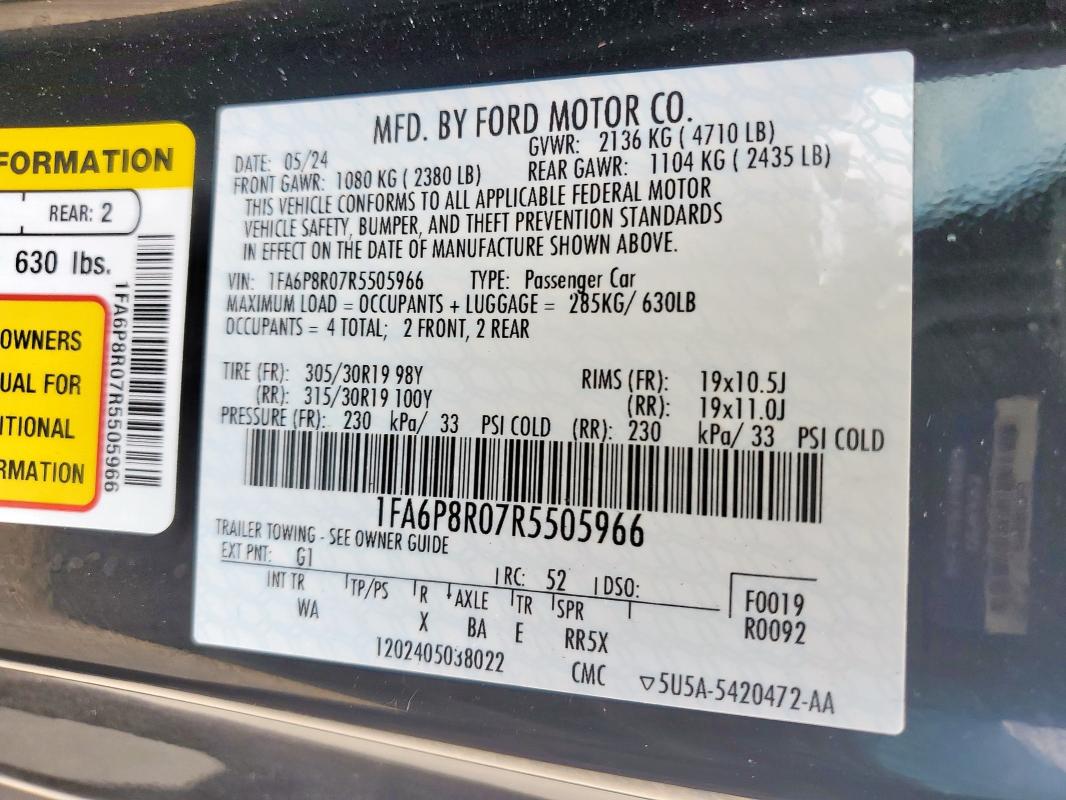 2024 FORD MUSTANG DA 1FA6P8R07R5505966