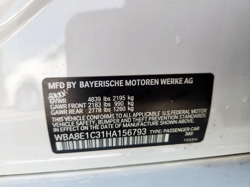 2017 BMW 330E WBA8E1C31HA156793