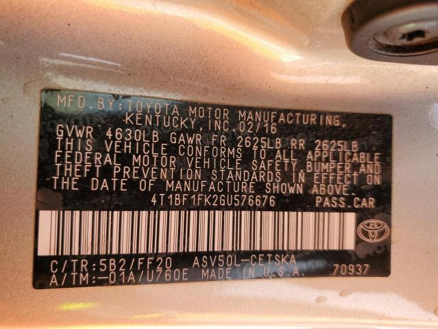 2016 TOYOTA CAMRY LE - 4T1BF1FK2GU576676