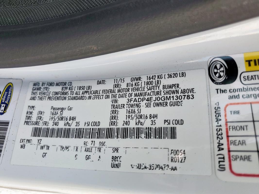 2016 FORD FIESTA SE 3FADP4EJ0GM130783