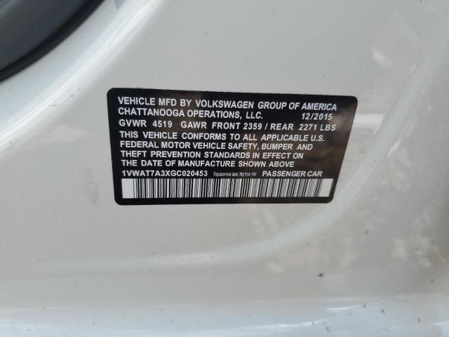 2016 VOLKSWAGEN PASSAT S 1VWAT7A3XGC020453