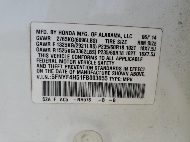 2015 HONDA PILOT EXL 5FNYF4H51FB003055