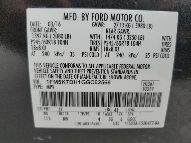 2016 FORD EXPLORER X 1FM5K7DH1GGC62566