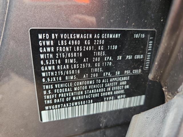 2016 VOLKSWAGEN TIGUAN S - WVGBV7AX2GW550138