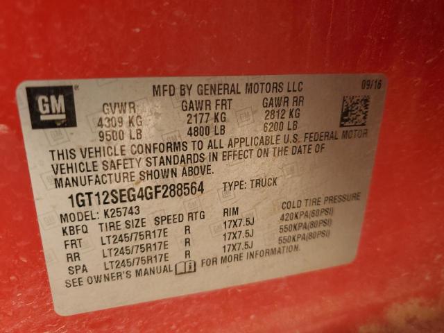 2016 GMC SIERRA K25 1GT12SEG4GF288564