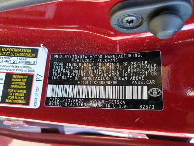 2016 TOYOTA CAMRY LE 4T1BF1FK2GU598399