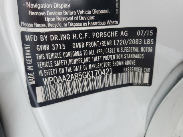2016 PORSCHE CAYMAN - WP0AA2A85GK170421