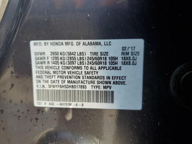 2017 HONDA PILOT EXL 5FNYF6H53HB017893