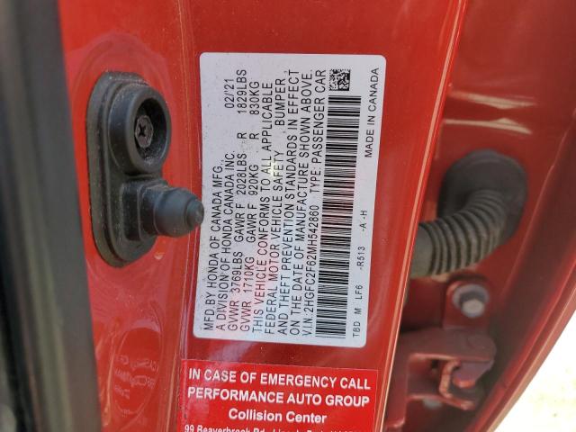 2021 HONDA CIVIC LX 2HGFC2F62MH542860
