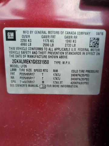 2016 GMC TERRAIN SLE 2GKALMEK1G6331950