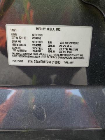 2022 TESLA MODEL Y 7SAYGDEE2NF310883