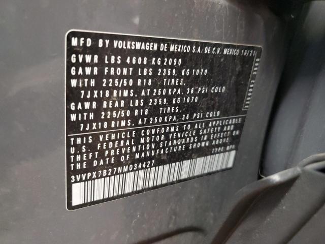 2022 VOLKSWAGEN TAOS SE IQ 3VVPX7B27NM034427