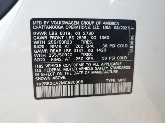 2021 VOLKSWAGEN ATLAS SE 1V2RR2CA2MC580805