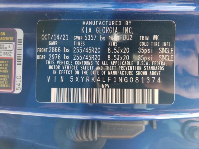 2022 KIA SORENTO SX 5XYRK4LF1NG081374