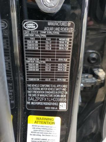 2020 LAND ROVER RANGE ROVE SALZP2FX1LH039858