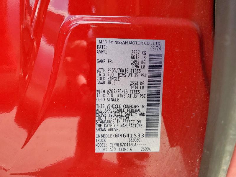 2024 NISSAN FRONTIER S 1N6ED1EK6RN641533